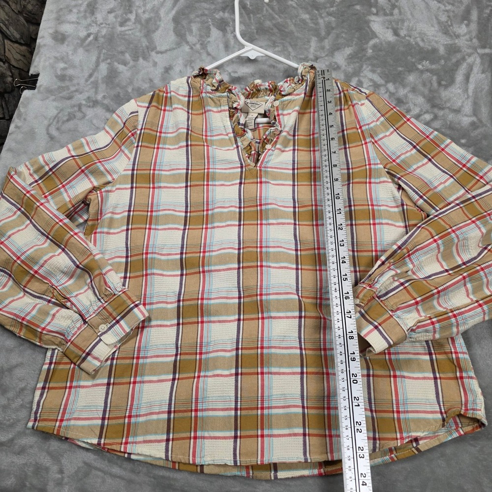 St. John's Bay Plaid Ruffle Neck‎ Henley Tunic Womens M Western Cottage - Picture 5 of 8